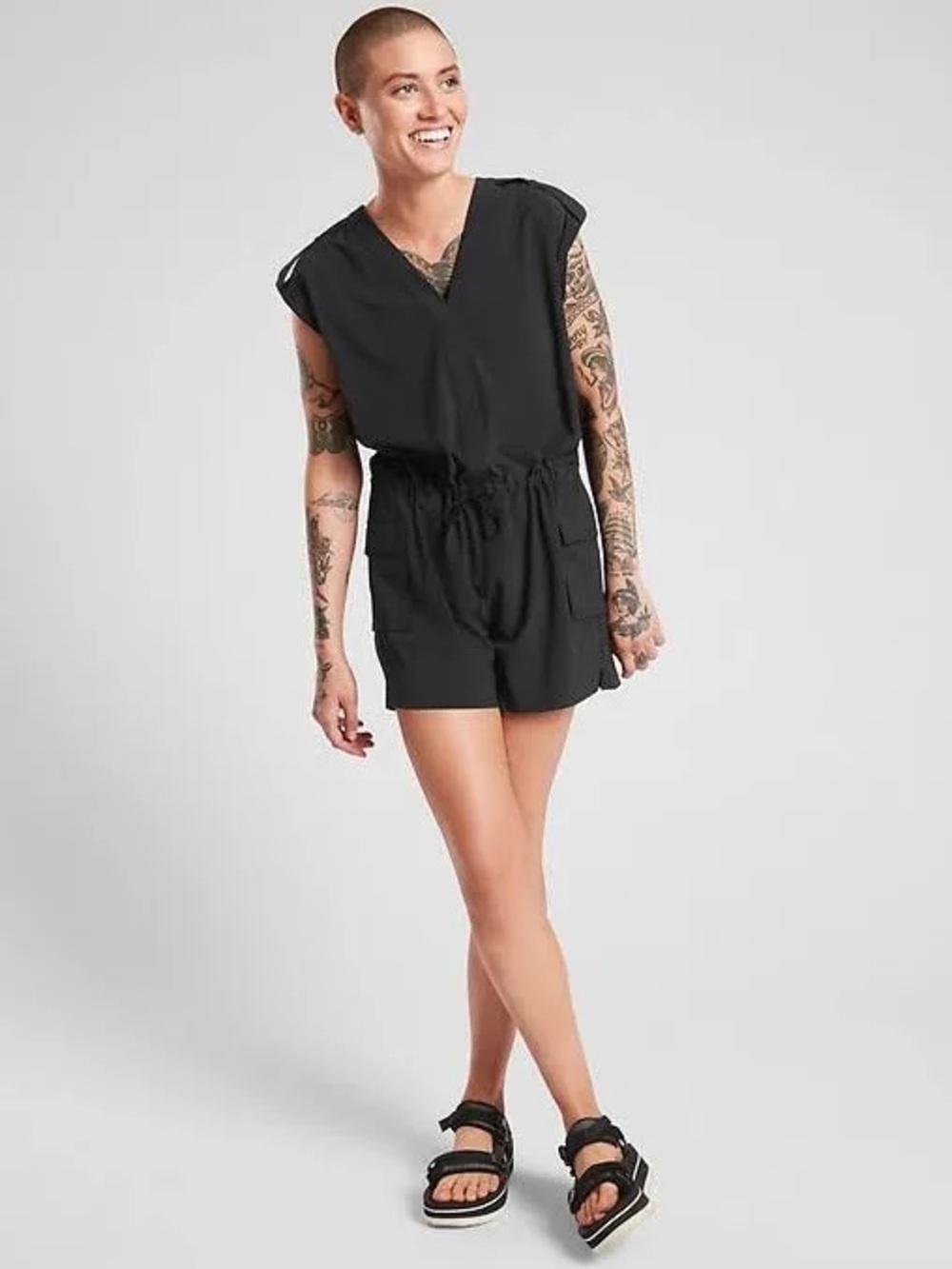 Athleta Black V-Neck Utility Romper